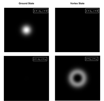Anregung eines Vortex-Zustandes aus einem ursprünglich nicht rotierenden Grundzustand mithilfe zweier gegenläufiger und gegenrotierender Laserstrahlen